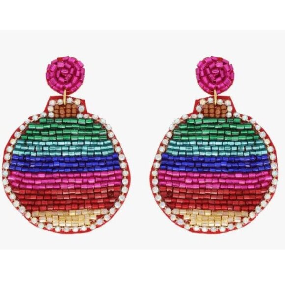 Rainbow Christmas Sphere Dangle Earrings - Picture 1 of 2